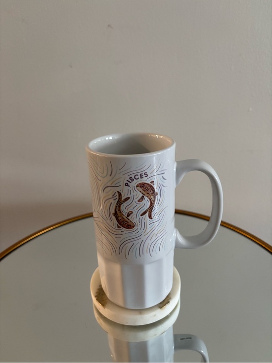 zodiac Other - Zodiac White Pisces Ceramic Mug with Brown Fish Accent